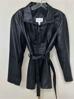 Worthington Black Leather Belted Jacket